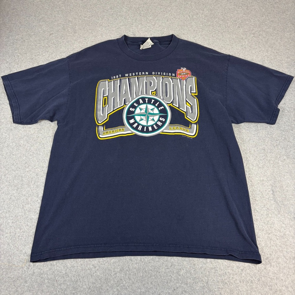 Vintage Lee Sport Shirt Mens XL Blue Seattle Mariners 1997 Division Champions